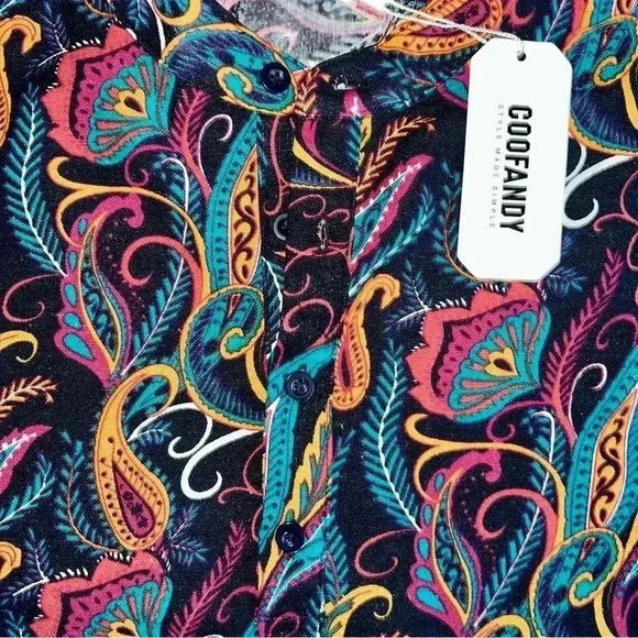 COOFANDY paisley top size M NWT 4 button style cotton/hemp - Picture 3 of 7